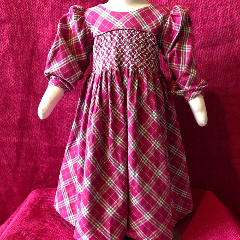 Strasburg Pink Plaid Smocked Dress -2 - Picture 3 of 5
